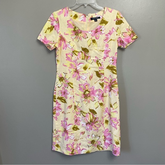Chadwick’s of Boston Size 2 Petite linen blend dress yellow floral - Picture 1 of 12